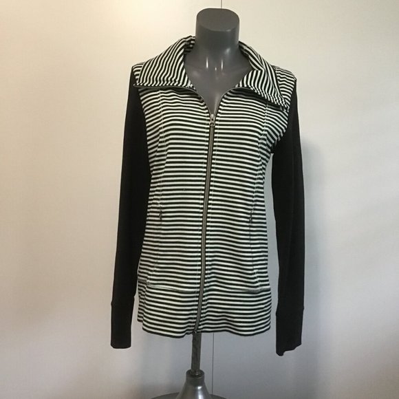 Lululemon Daily Yoga Jacket Classic Stripe Mint Moment Black/Black Size 10 - Picture 1 of 15